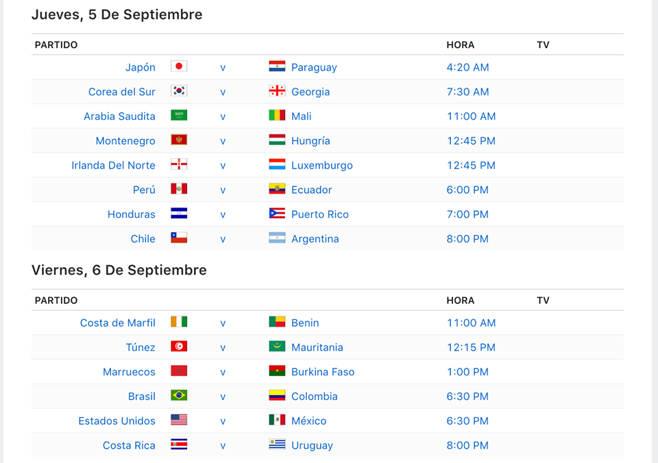 Calendario de partidos de la Fecha FIFA septiembre 2019