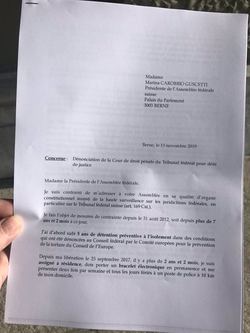 Sperisen envió una carta al parlamento suizo para pedir que se acelerara la decisión del tribunal