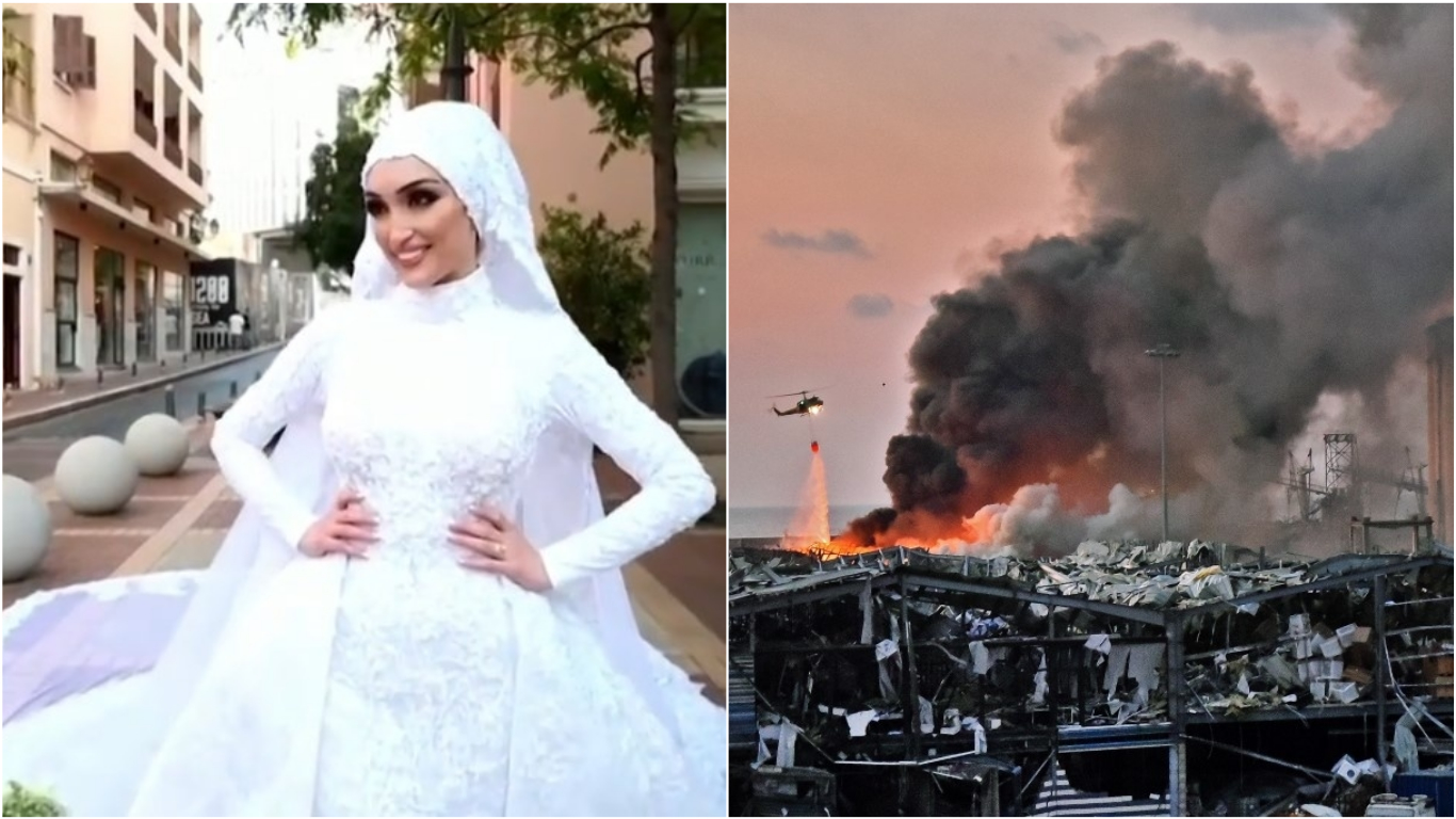 Explosiones en Beirut interrumpen sesión de fotos de una boda