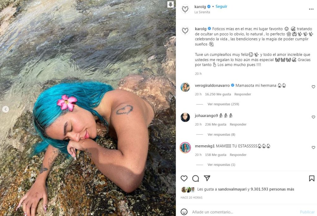 Hermosa sirenita!”, Karol G reta la censura y posa sin ropa en el mar